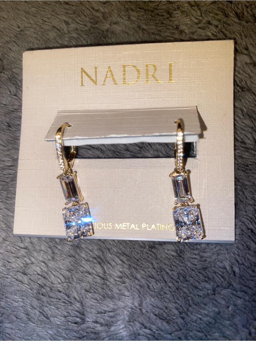 Nadri Gold and Clear Crystal Baguette Drop Earrings